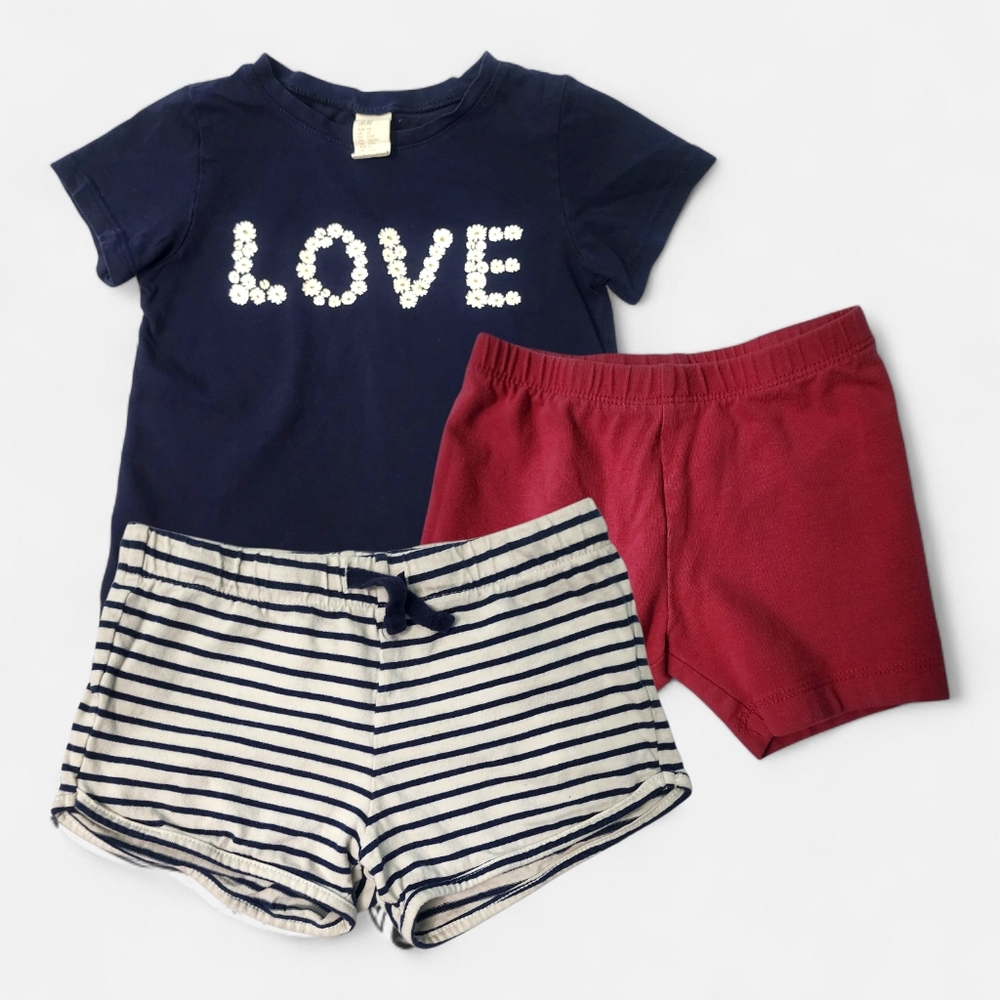Toddler Girl 3T Bundle – H&M “Love” Top & Shorts + Old Navy Pink Shorts